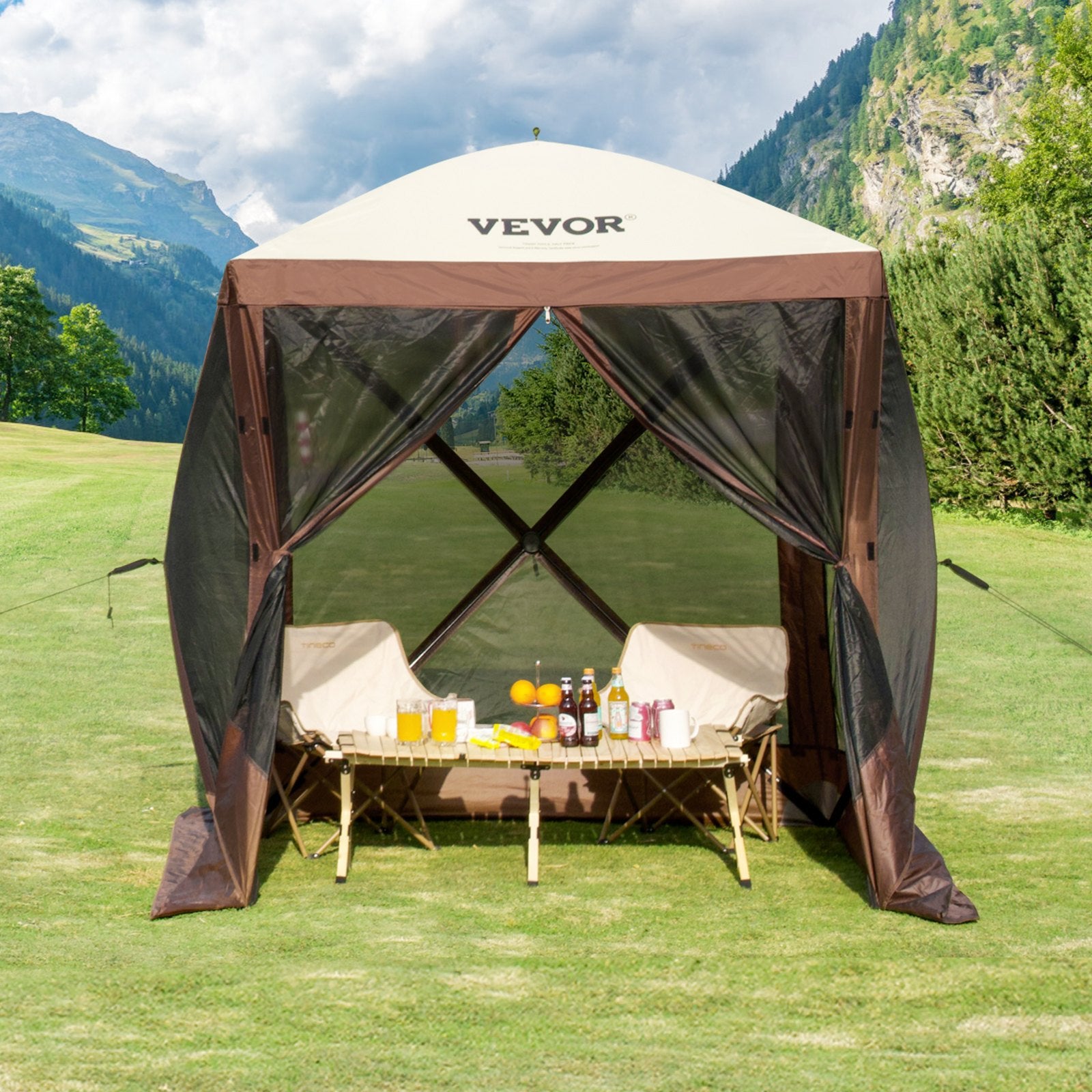 Pop-Up Screen Tent 4 Sided Canopy Sun Shelter - Brown