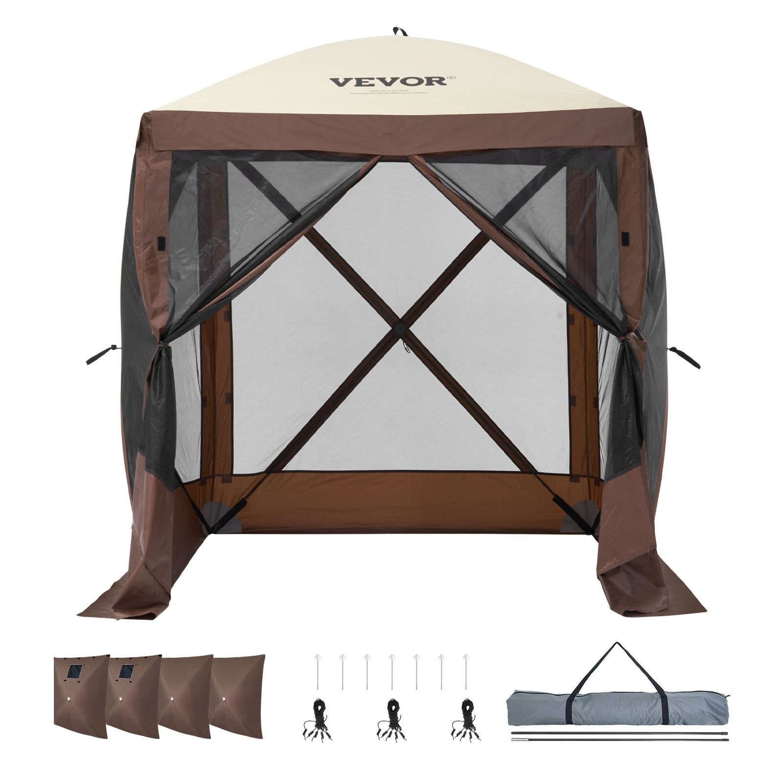 Pop-Up Screen Tent 4 Sided Canopy Sun Shelter - Brown